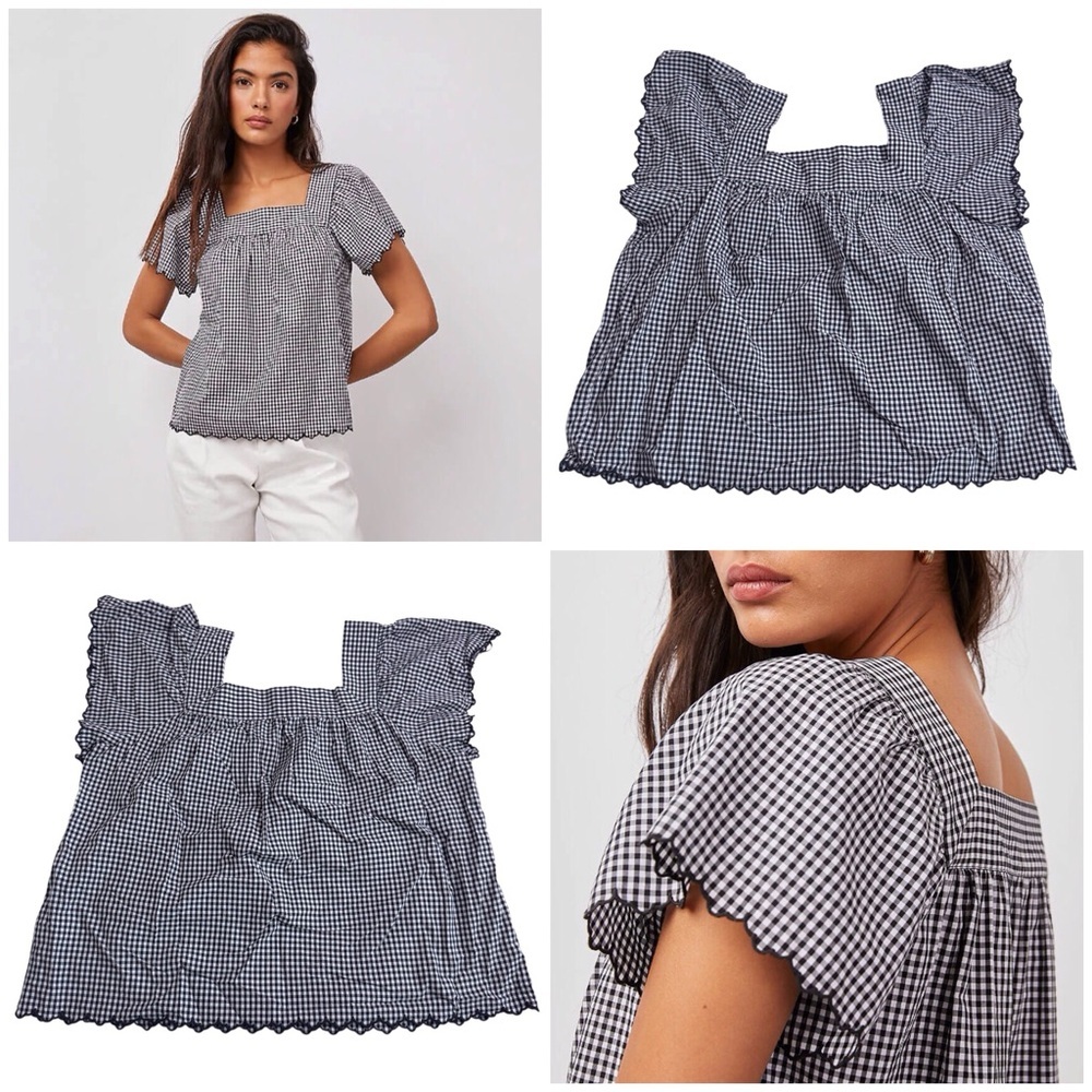 Rails Harley Top In Black Mini Gingham in Organic Cotton Crop Length Size Large